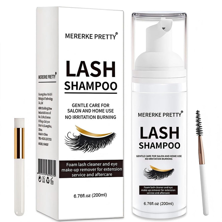 Mererke_Pretty front bottle showing 200ml foaming cleanser and kit benefit