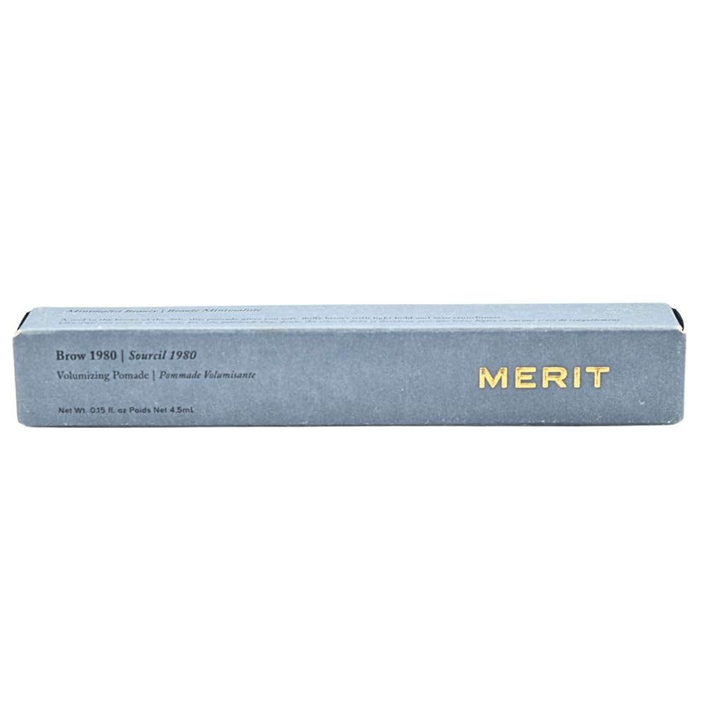 Merit brow 1980 front packaging showing product and shade taupe, clean design and clarity