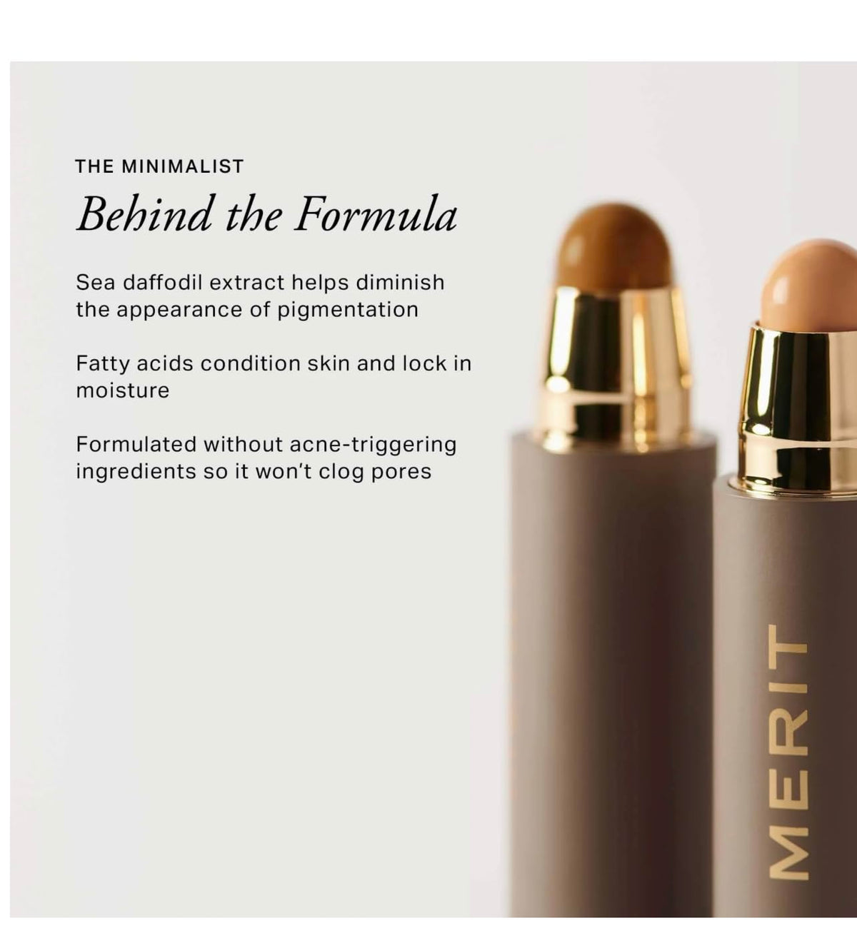 MERIT product swatched on hand to show camel shade and buildable coverage