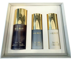 MERIT front packaging of mini Great Skin Trio showing travel-ready set and convenience
