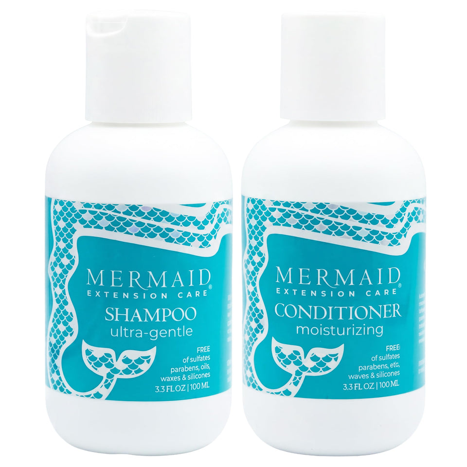 Mermaid Extension Care front packaging showing travel-sized duo and portability