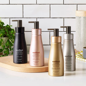 Method bottle on bathroom counter styling suggests decorative look and everyday use benefit