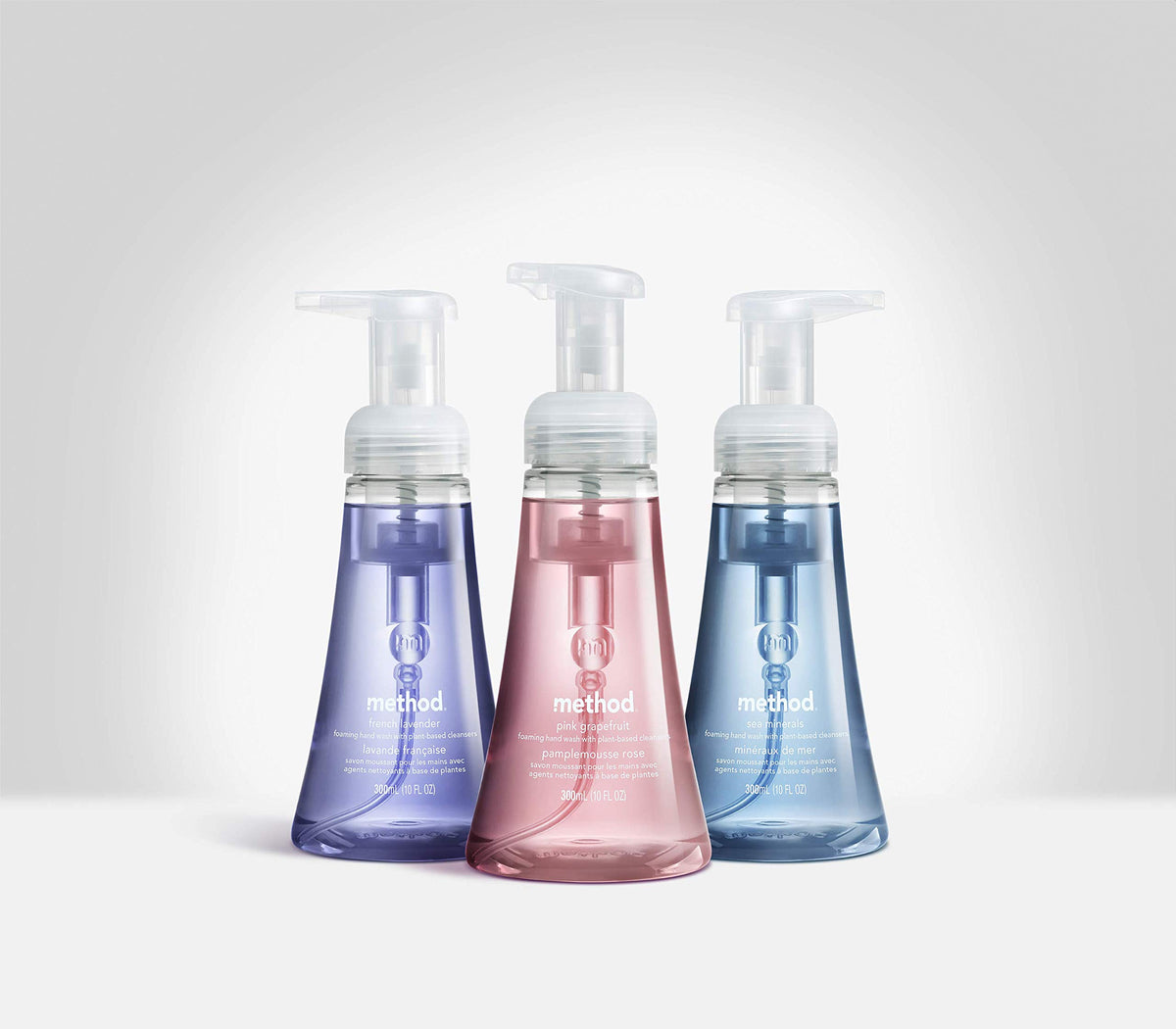 Method bottle on bathroom sink showing compact size and style benefit