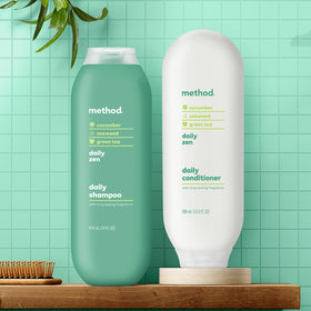 Method products staged in bathroom for relaxing shower ritual benefit