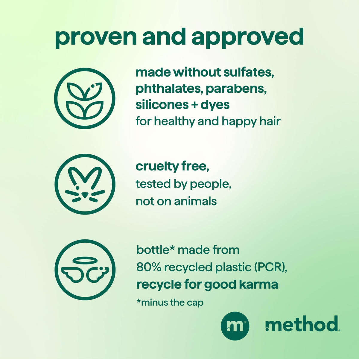 Method Daily Zen ingredients label close-up highlighting jojoba, cucumber and seaweed benefits