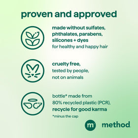 Method Daily Zen ingredients label close-up highlighting jojoba, cucumber and seaweed benefits