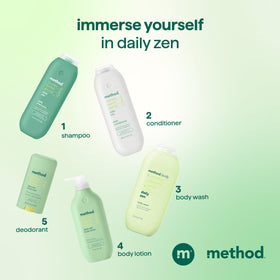 Method Daily Zen on a bathroom shelf in a calming lifestyle scene to inspire routine rituals