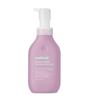 Method front packaging showing bottle and floral scent, highlights gentle cleansing benefit