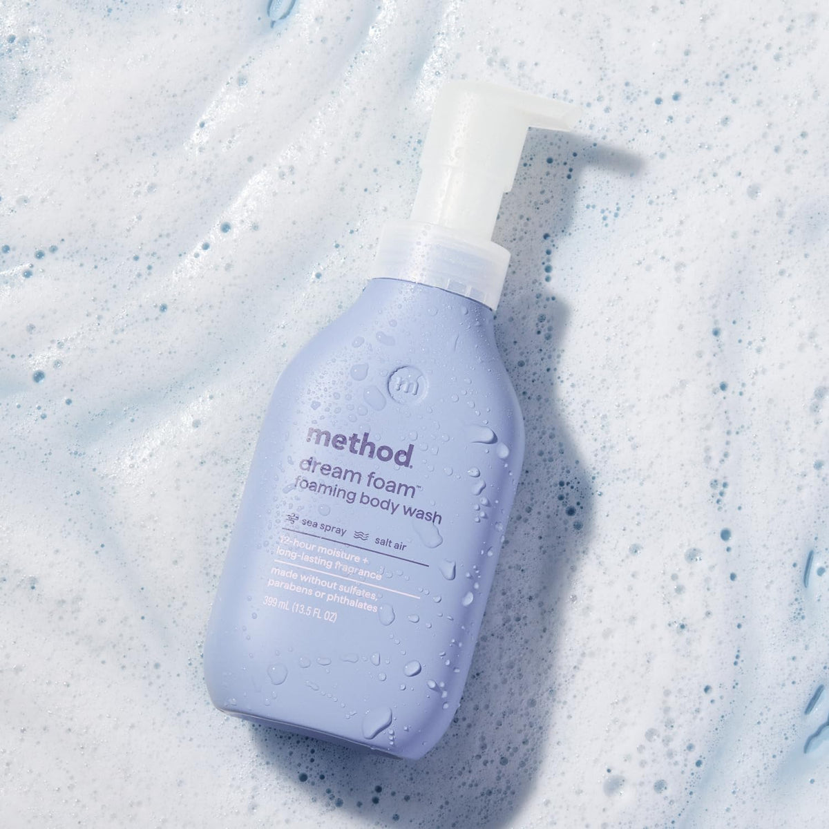 Method Dream Foam label noting 80% recycled plastic bottle supporting eco-friendly benefit