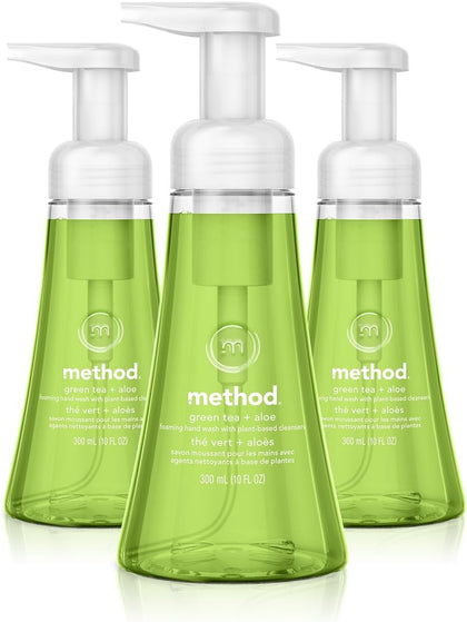 Method front packaging showing three 10 oz bottles and fresh green tea scent benefit