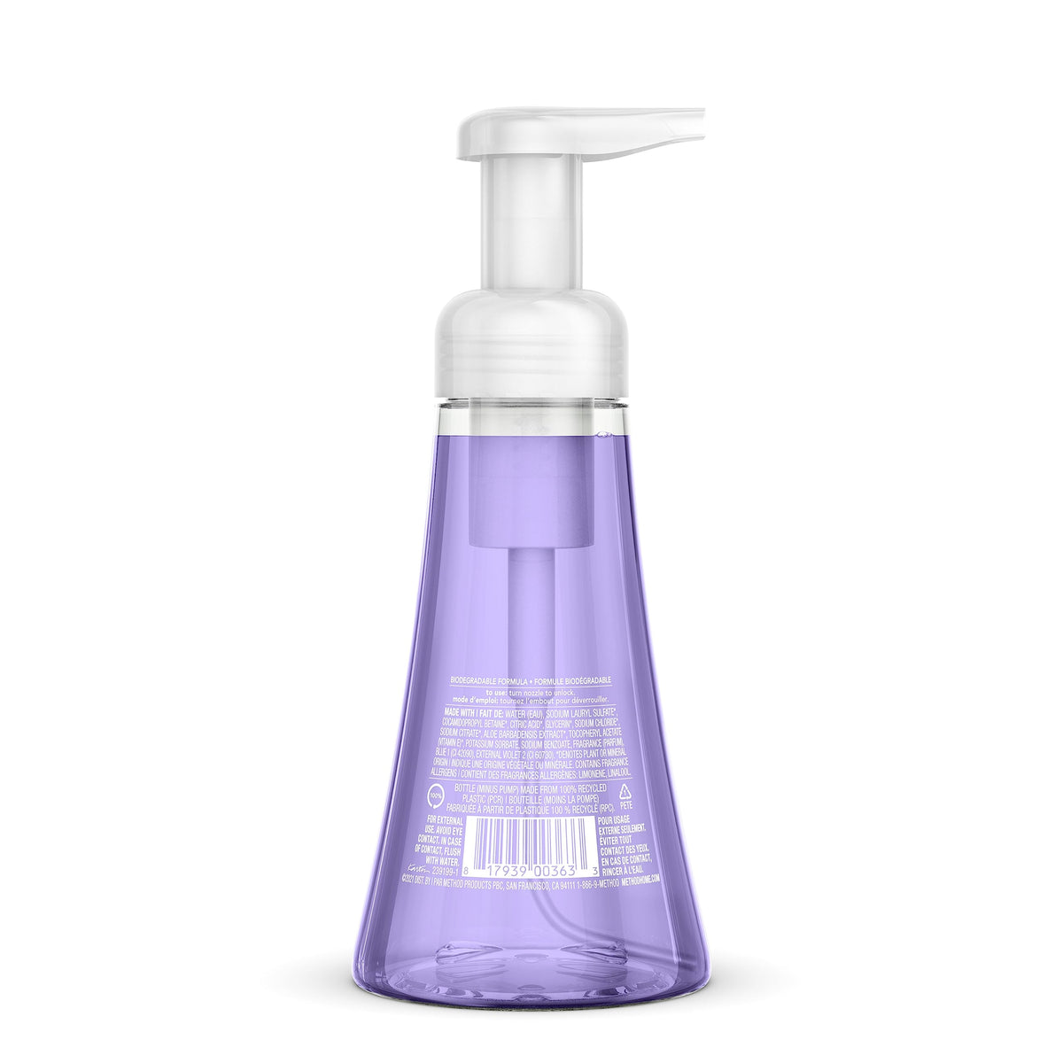 Method French Lavender foam texture close-up highlighting gentle moisturizing lather