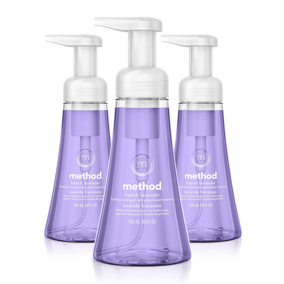 Method front packaging showing three 10 oz bottles, clear product identity and convenience