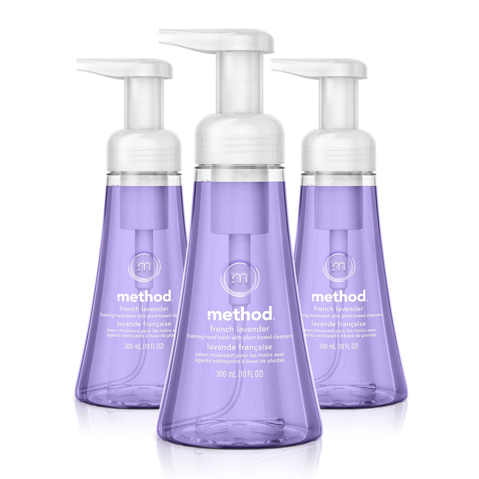 Method front packaging showing three 10 oz bottles, clear product identity and convenience