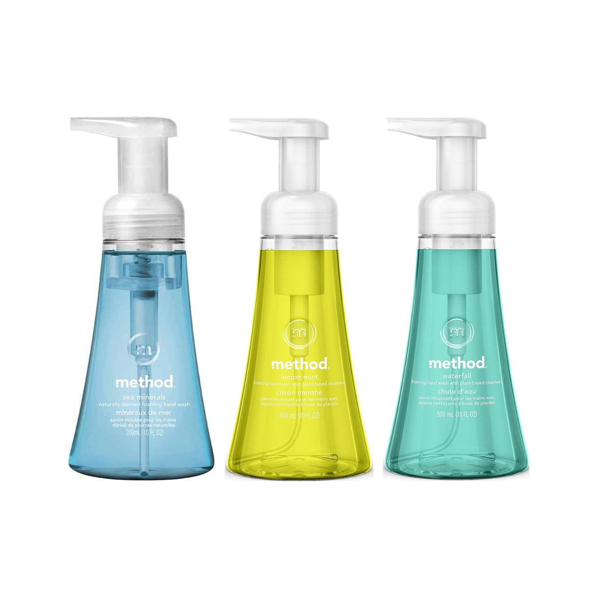 Method trio front packaging showing three 10 oz bottles and scent variety benefits