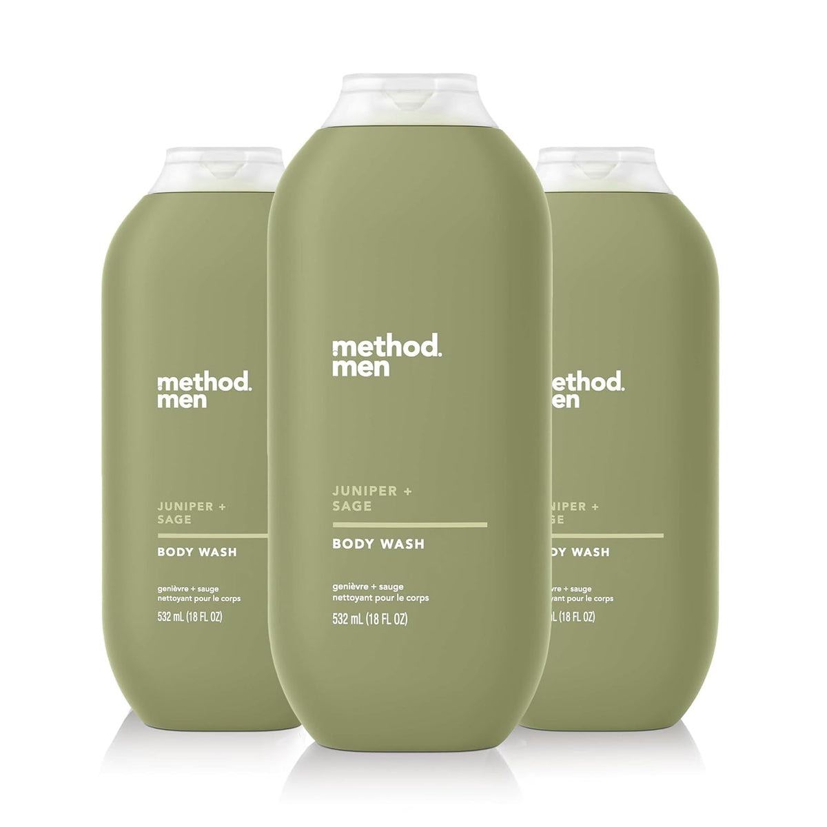 Method Juniper + Sage front packaging showing three bottles and clean design benefit