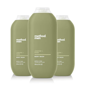 Method Juniper + Sage front packaging showing three bottles and clean design benefit
