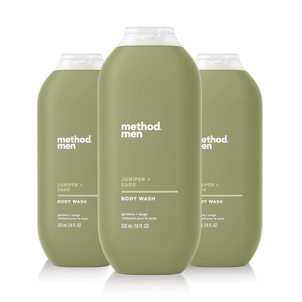 Method Juniper + Sage front packaging showing three bottles and clean design benefit