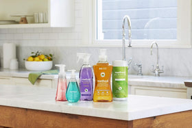 Method soap on kitchen sink showing pleasant scent options and practical placement