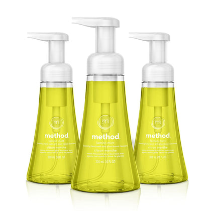 Method Lemon Mint three-pack front view showing bottles and pumps for convenient refills