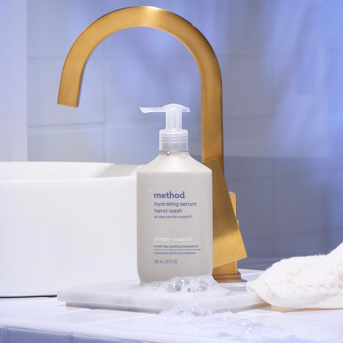 Method bottle on kitchen counter in lifestyle setting showing everyday freshness benefit