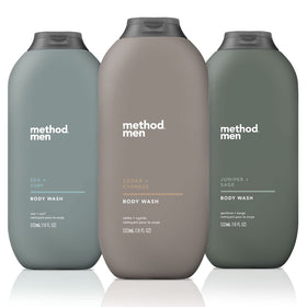 Method men front packaging showing three scent bottles and value pack benefit