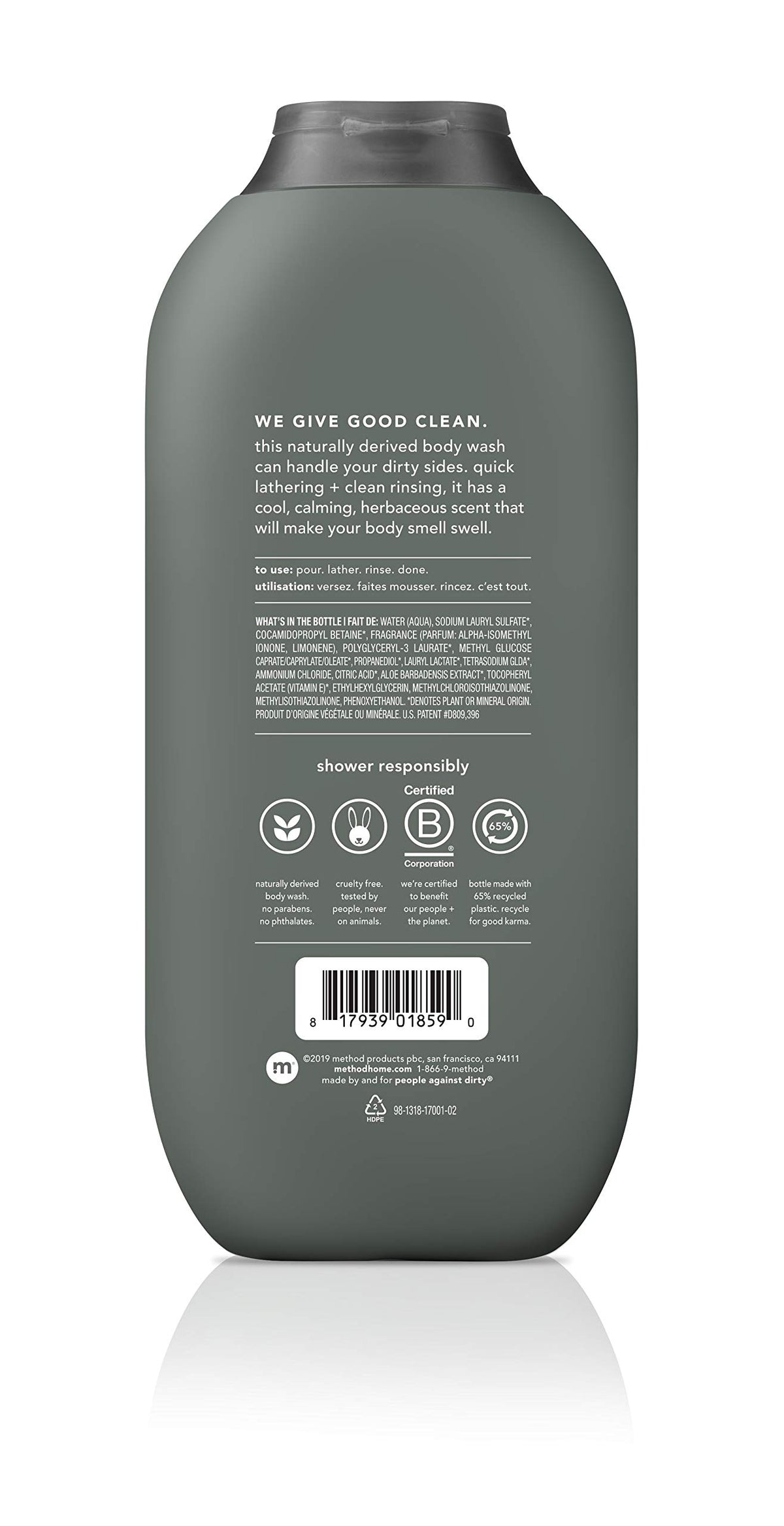 Method men cedar + cypress bottle front emphasizing woody scent and clean formula