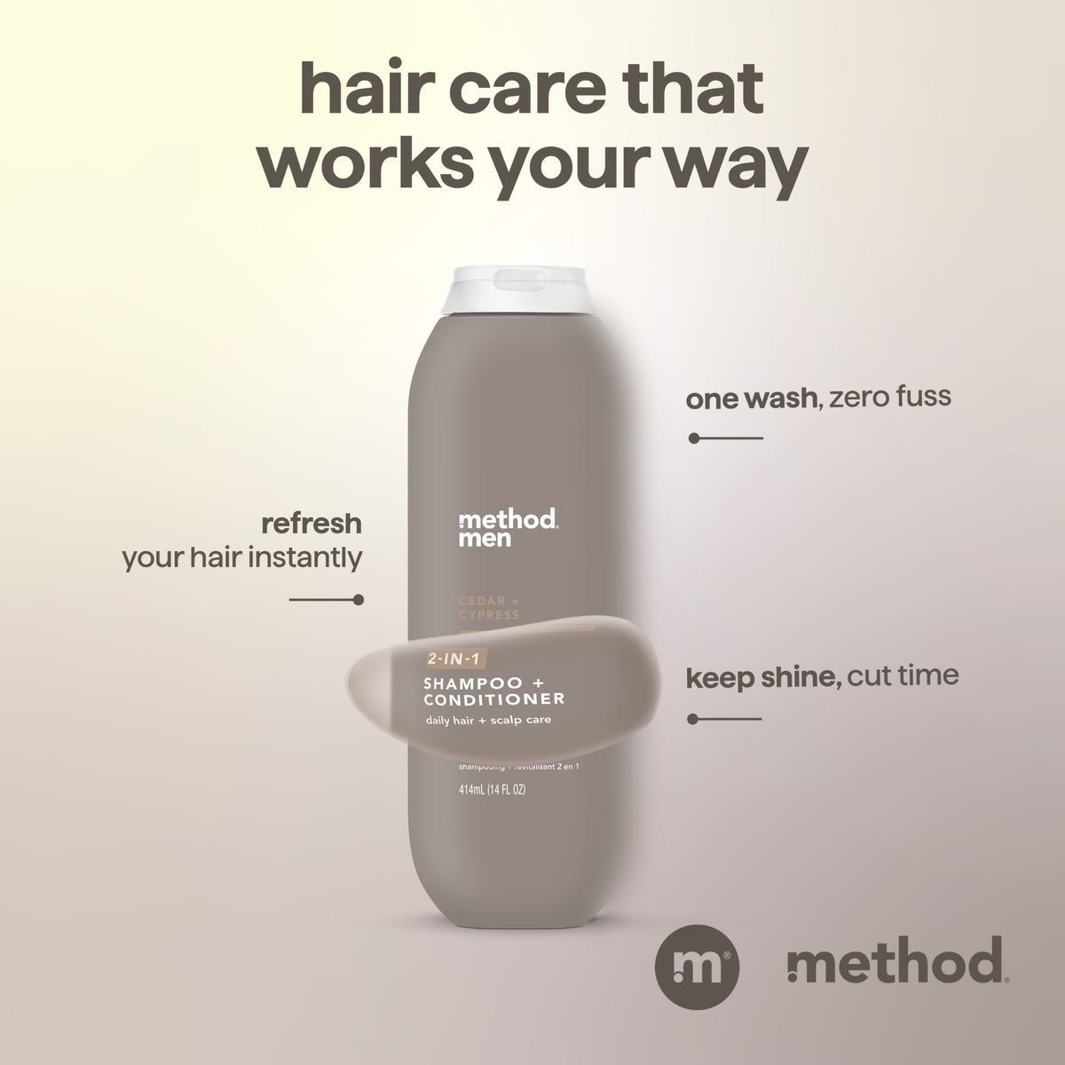Method men label closeup showing ingredients and gentle formula benefits