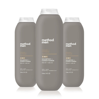 Method men front bottle showing cedar cypress scent and clear benefit