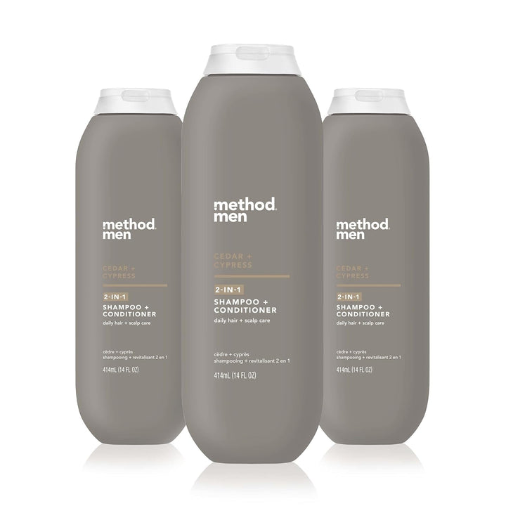Method men front bottle showing cedar cypress scent and clear benefit