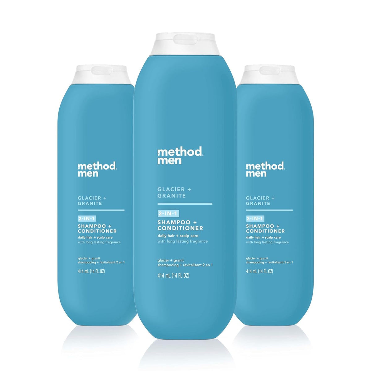 Method front packaging showing Glacier + Granite scent and benefit of two‑in‑one