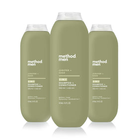 Method bottle front view showing juniper + sage scent and clean design benefit