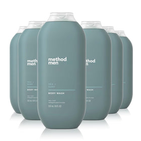 Method Men Sea + Surf front pack showing six bottles and clean benefits