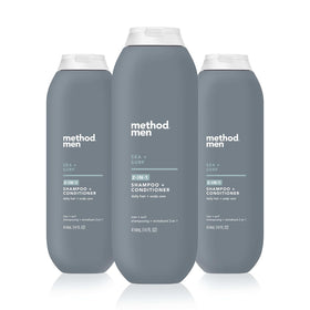 Method bottle front packaging showing sea and surf scent and benefit of all-in-one wash
