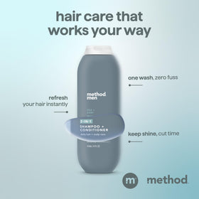 Method being poured into hand and lathered showing easy one-step cleansing benefit
