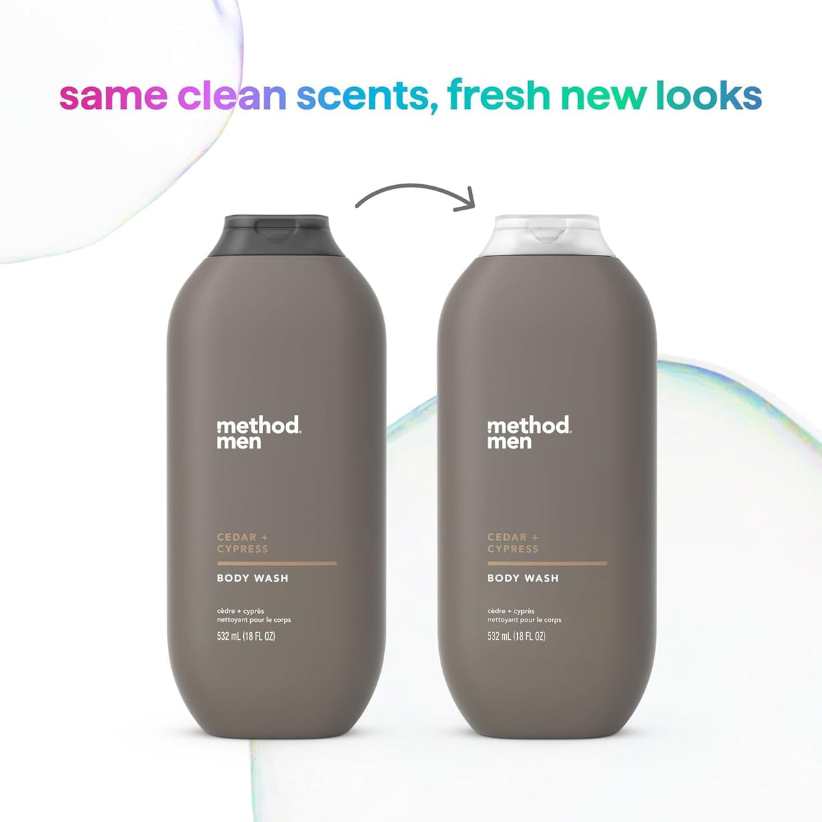 Method bottle next to hand showing 18 fl oz size and easy handling