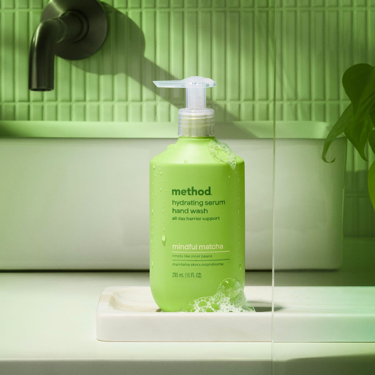 Method mindful matcha being used at kitchen sink showing quick gentle cleanse benefit