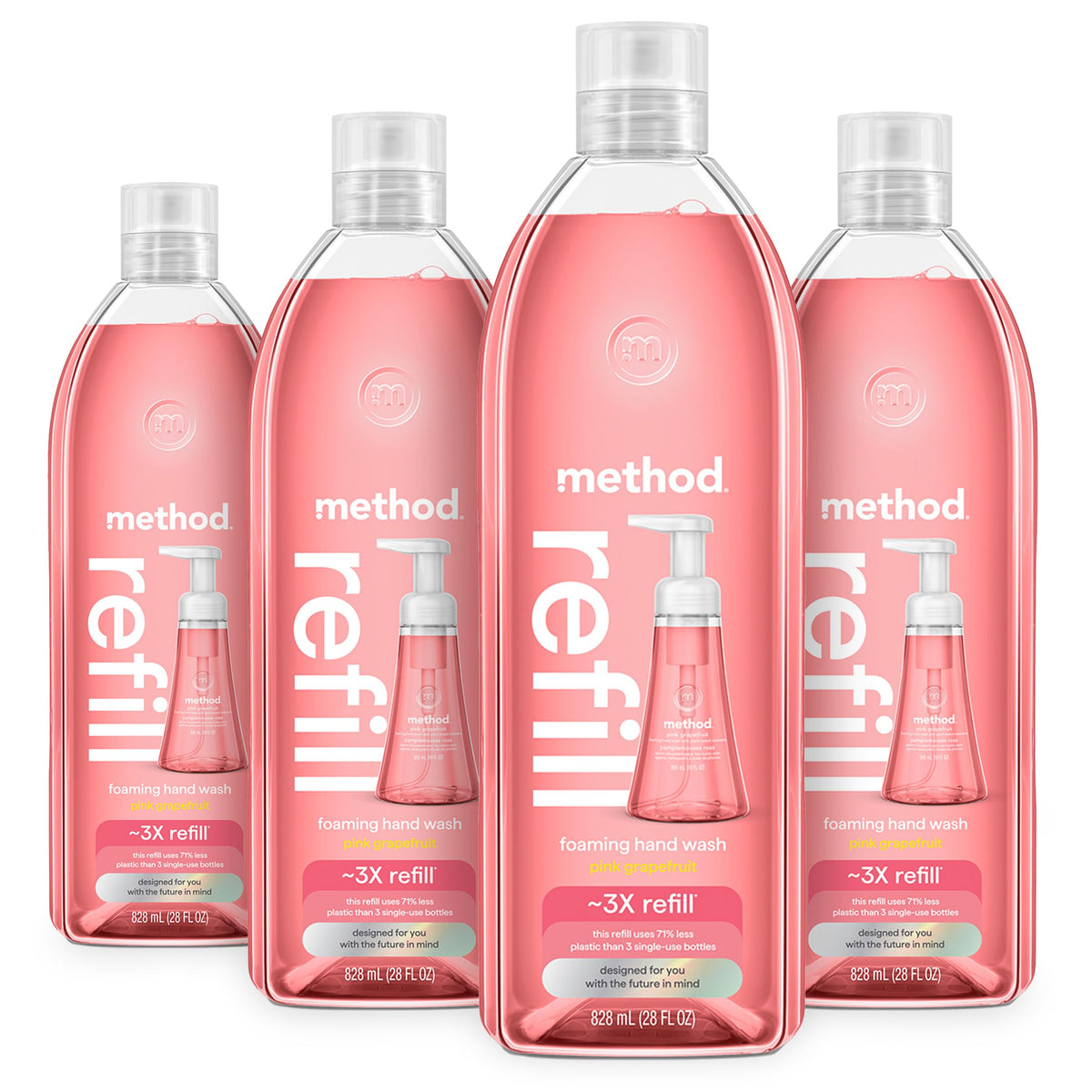 Method pink grapefruit front packaging shows recyclable 28 fl oz refill benefits