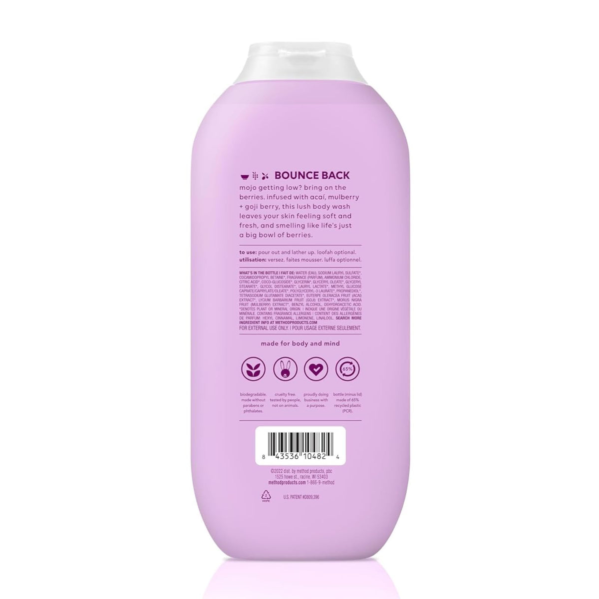 Method Pure Peace front label showing floral scent notes and calming benefit