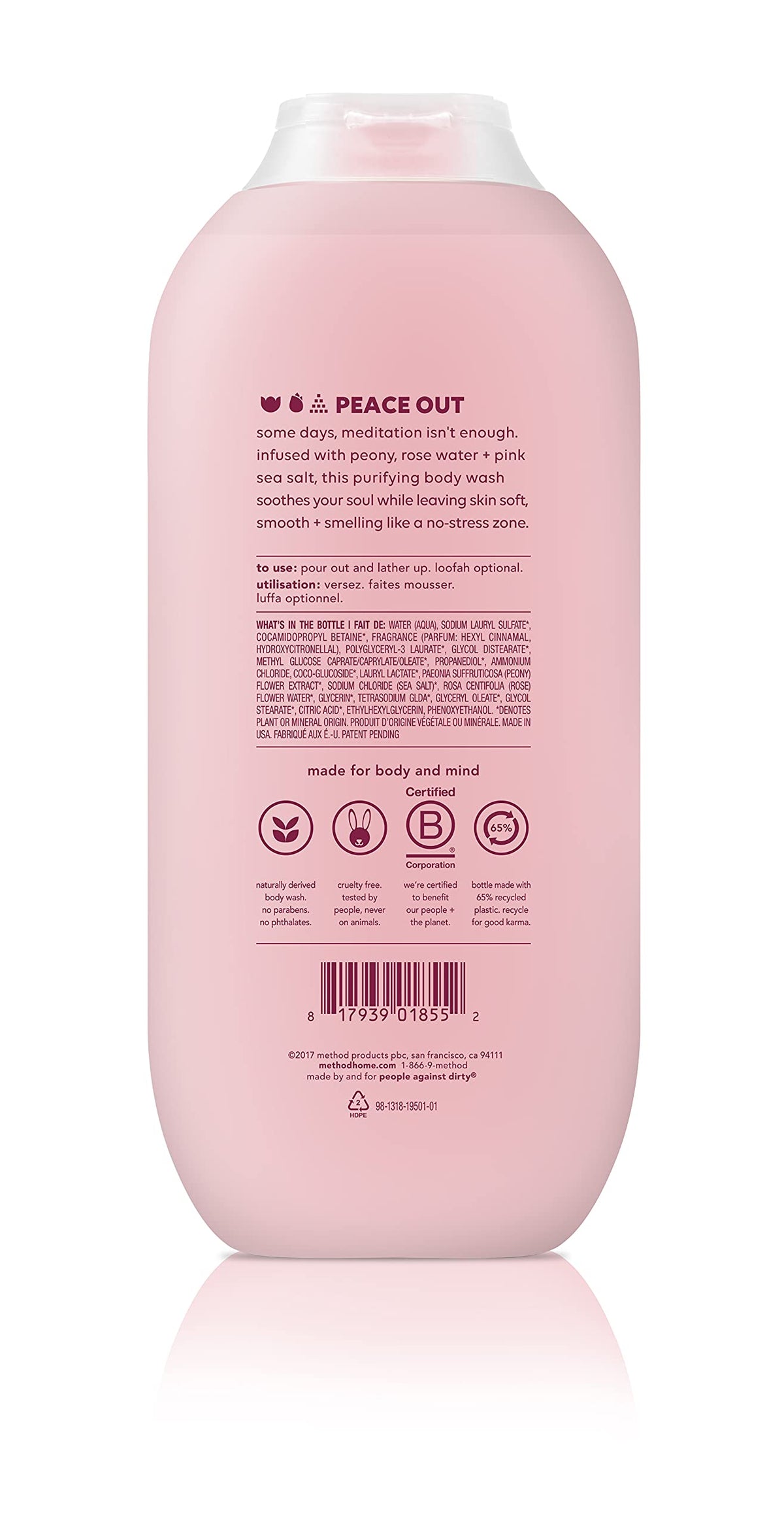 Method Pure Peace pump and label close-up highlighting ingredient clarity and easy use