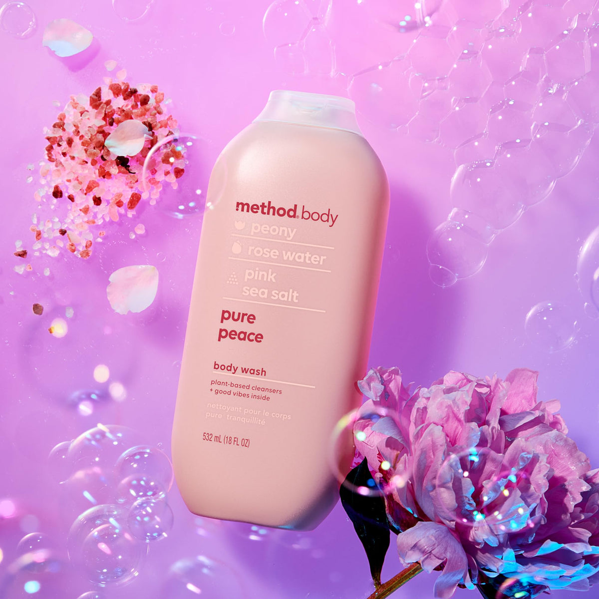 Method Pure Peace three bottles stacked to show value pack and long-lasting supply