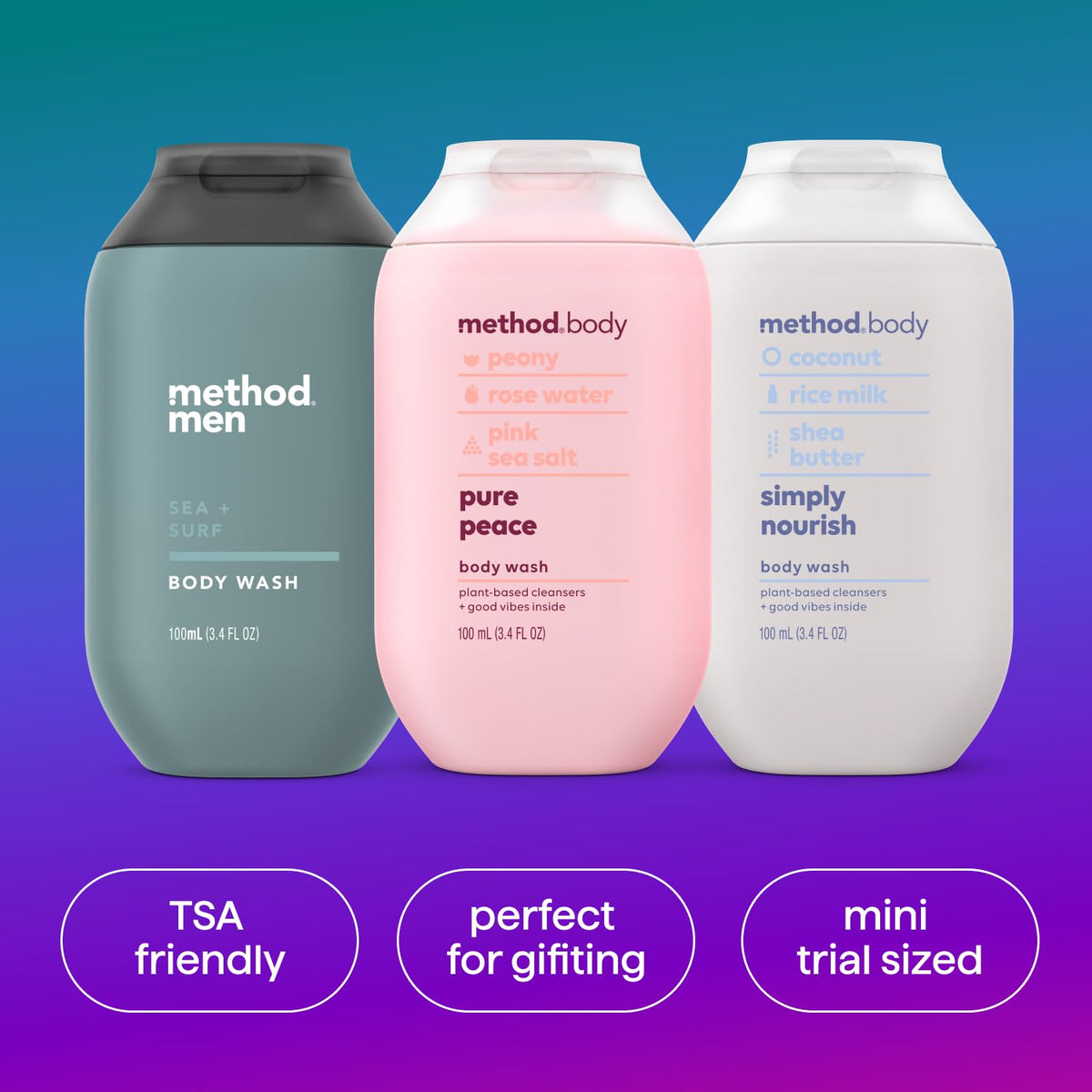 Method Sea + Surf bottle staged in a bathroom setting conveying fresh, invigorating aroma