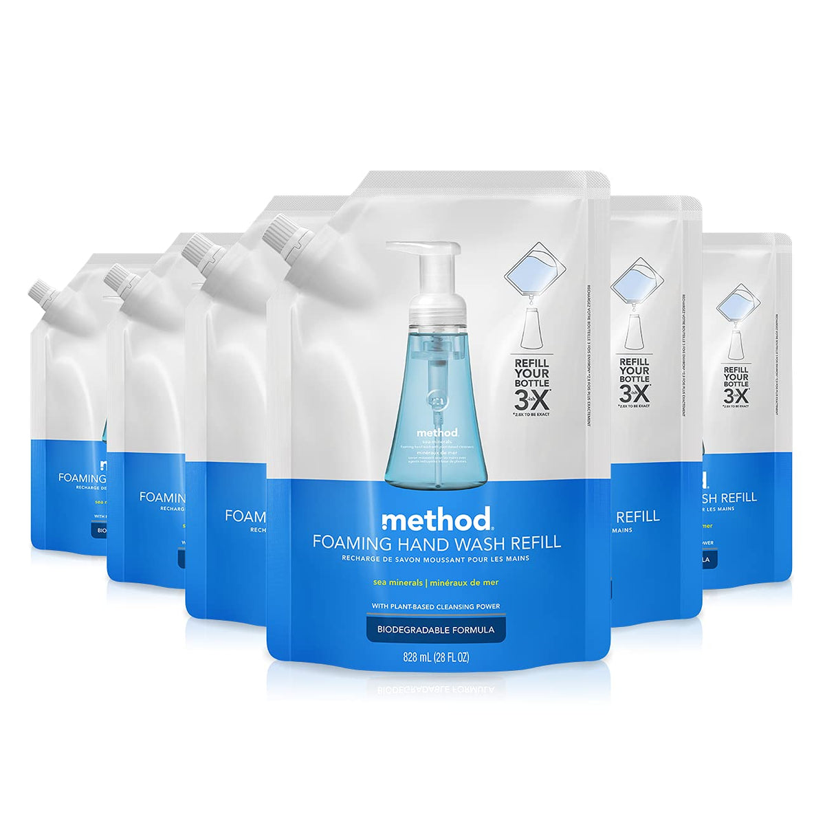 Method Sea Minerals front packaging showing six refill pouches and branding benefit