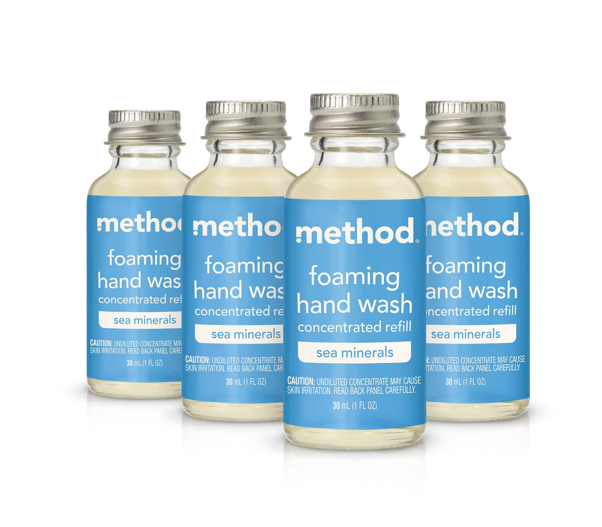 Method front packaging showing four recyclable concentrate vials and brand benefits