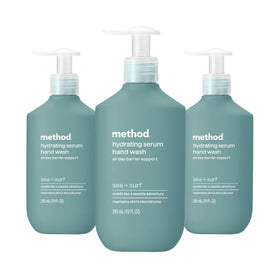 Method bottle front view showing sea + surf scent and hydrating benefits