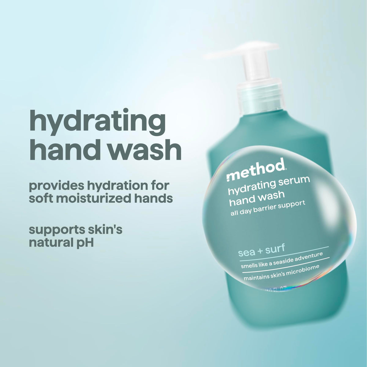 Method pump close-up highlighting easy dispensing and reduced waste