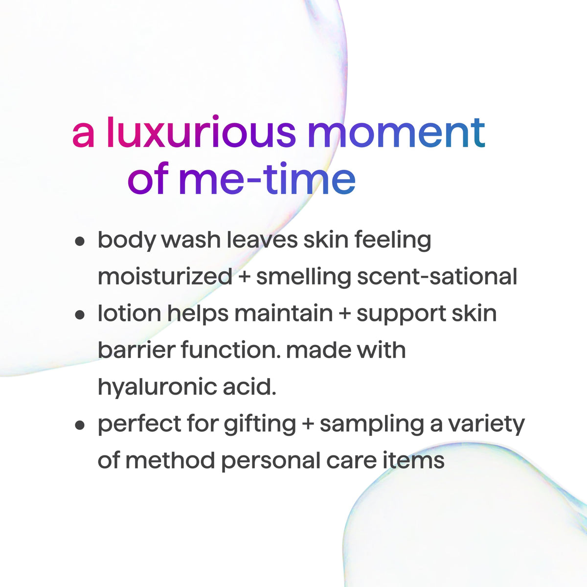 Method body wash gel texture on hand showing creamy coconut-rich lather benefits
