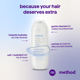 Method creamy conditioner on hand emphasizing smoothing and detangling benefit