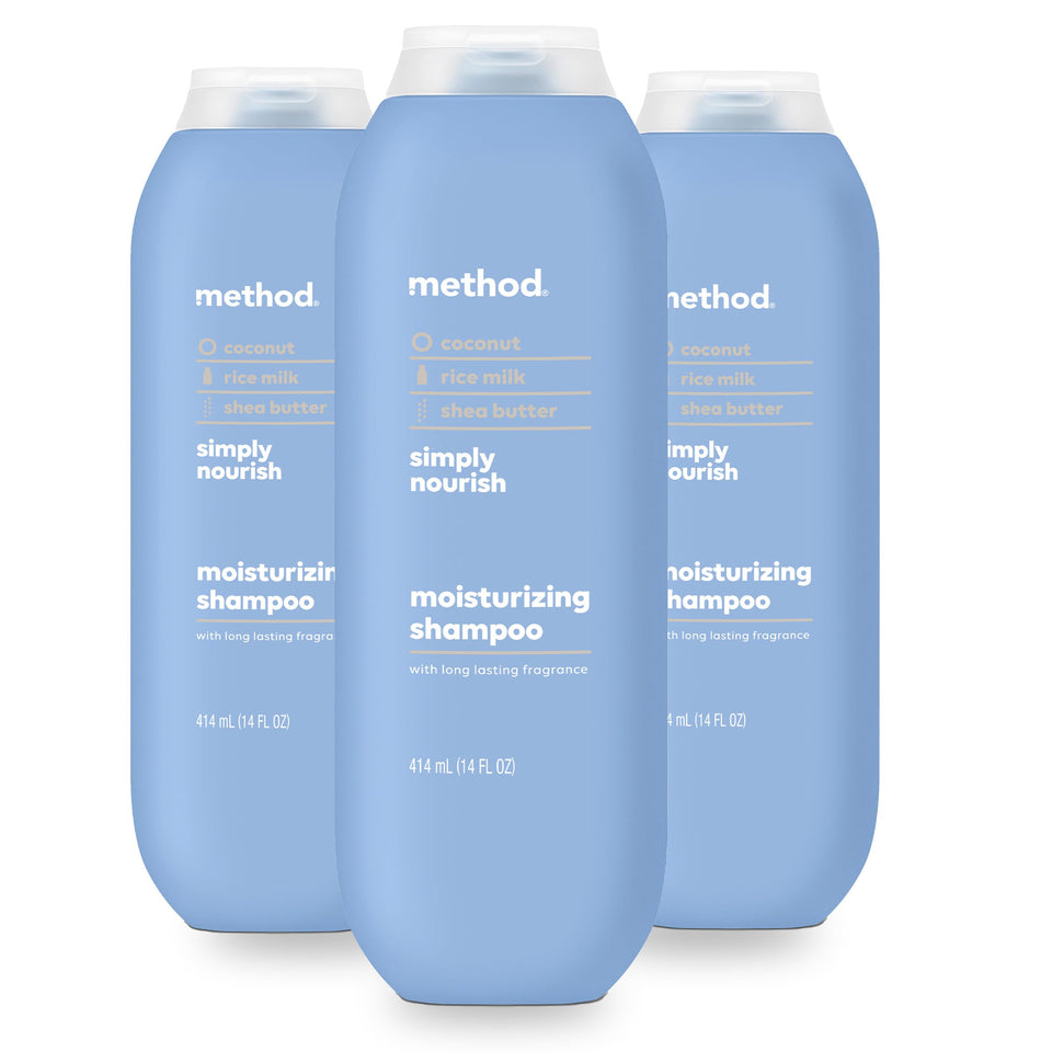 Method bottle front packaging showing product and size benefits