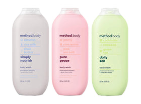 Method trio front packaging showing three bottles and scent variety benefits