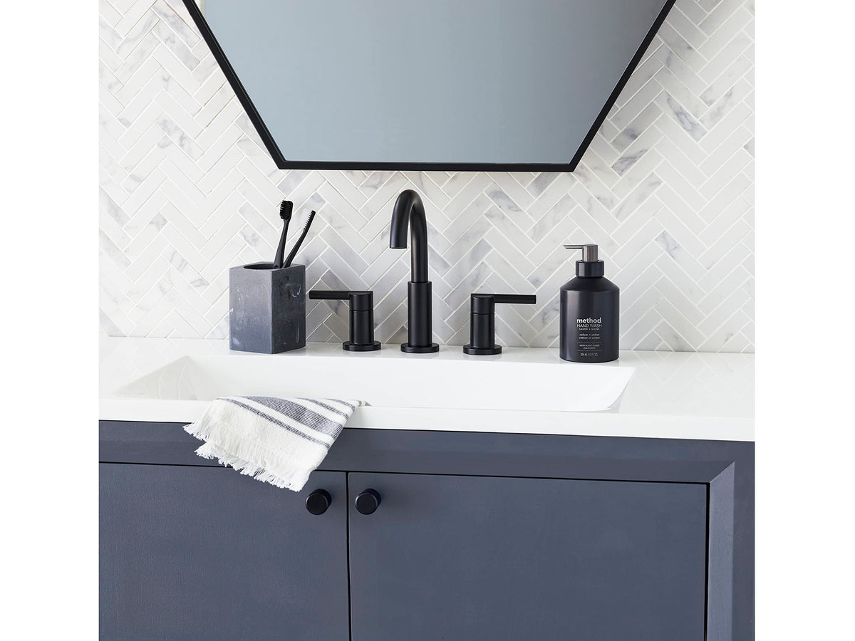 Method vetiver + amber bottle on bathroom counter adding stylish decor and easy access